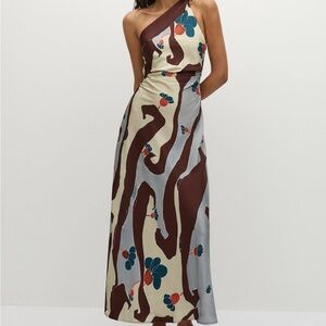 Faithfull the Brand One Shoulder Dress in Cream and Brown